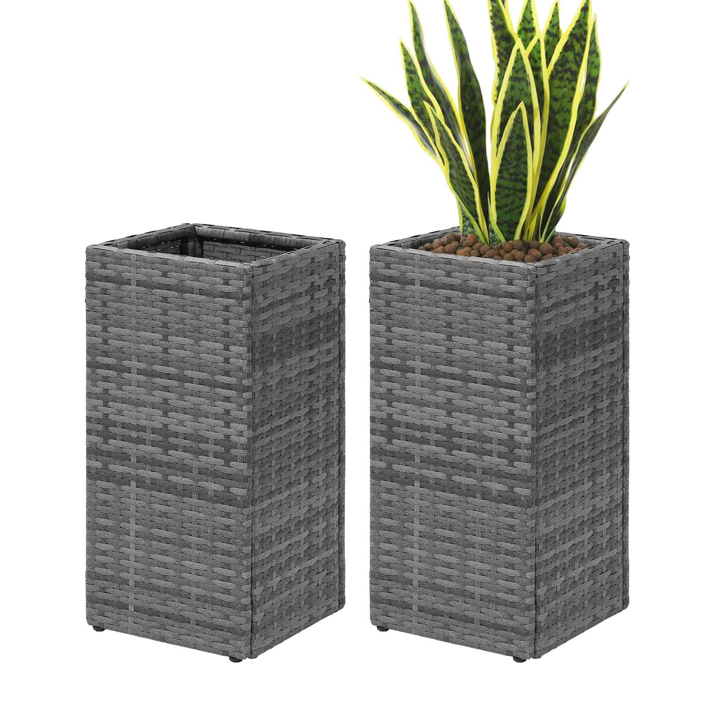 SUNNYPARK 2 Pack Tall Planters for Outdoor Plants Rattan Modern Tall Square Planter Box with Removable Liners Indoor Outdoor Porch Patio Flower Pot (12’’ x 12’’ x 24’’)