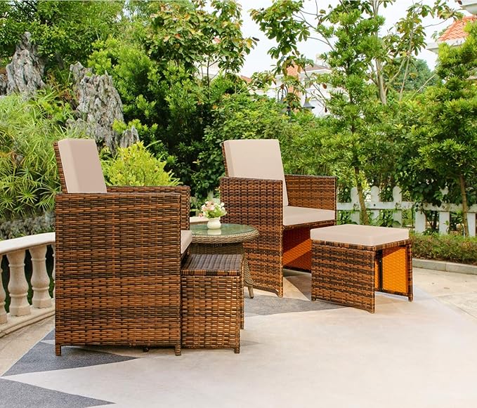 Devoko 4 Pieces Patio Wicker Furniture Set Outdoor Patio Chairs