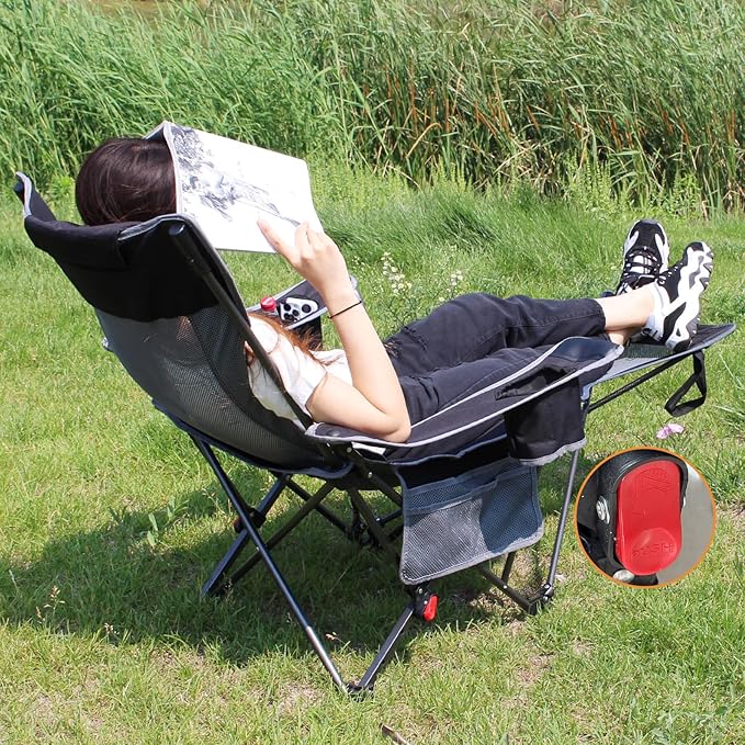 Reclining Camping Chair with Removable Footrest Lounge Chair with Headrest
