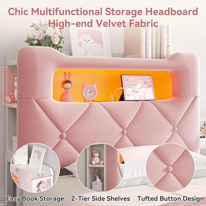 Twin Upholstered LED Bed Frame