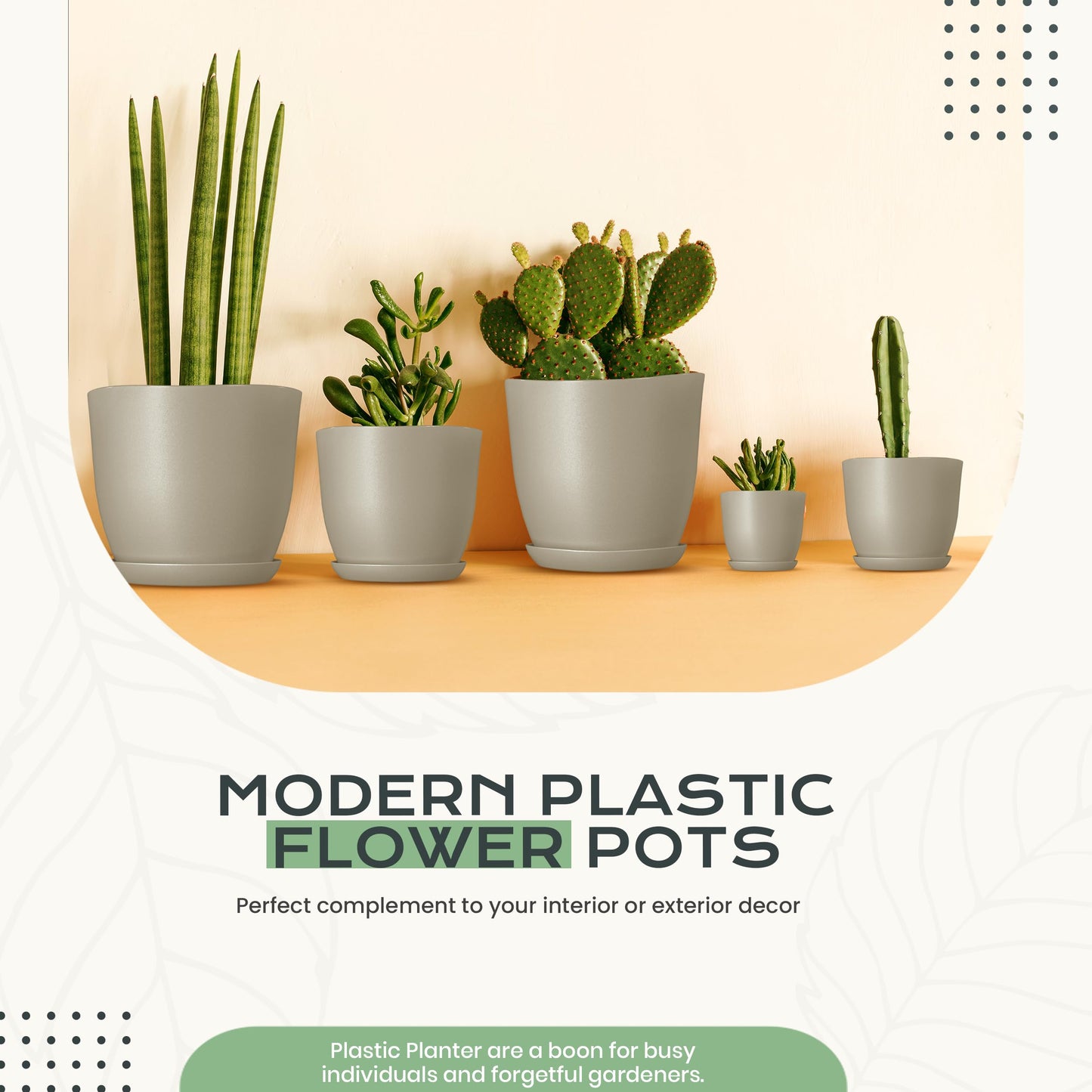 Utopia Home - Plant Pots Indoor with Drainage - 7/6.6/6/5.3/4.8 Inches Home Decor Flower Pots - Pack of 10 Plastic Planters for Indoor Plants, Cactus, Succulents Pot - Grey