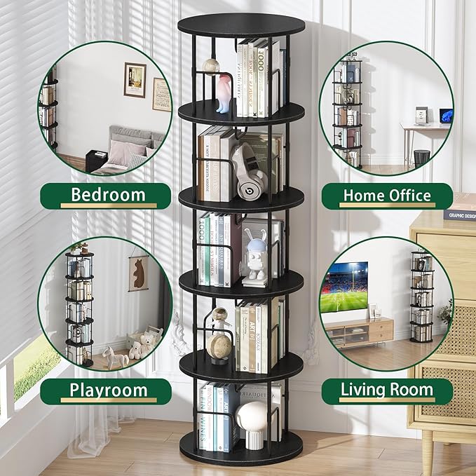 5Tier Rotating Bookshelf, Spinning Bookshelf Tower, 360 ° Display Space Saving