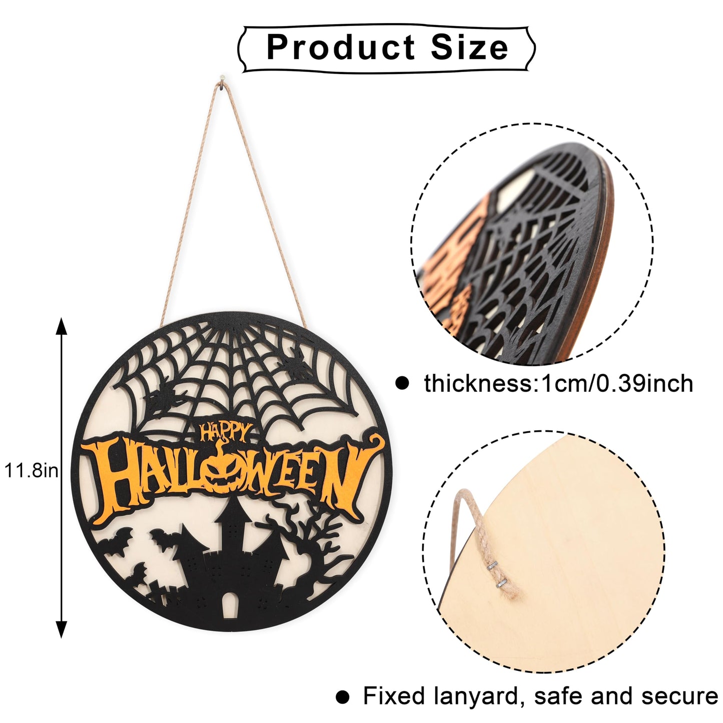 Happy Halloween Wooden Hanging Sign - Halloween Party Decorations, Halloween Ghost Door Sign, Halloween Garland, Wooden Wreath Indoor Wall Hanging Decorations (Happy Halloween Wreath)