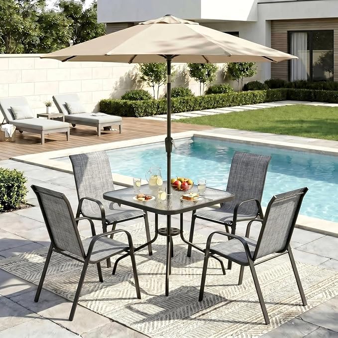 Arlopu 5 Piece Outdoor Patio Dining Set, Porch Furniture