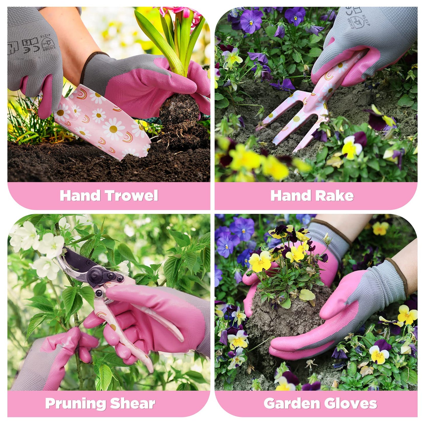 WORKPRO 5PCS Gardening Tools, Aluminum Heavy Duty Garden Tool Set with Bag, Ideal Gardening Gifts for Women-Pink Ribbon