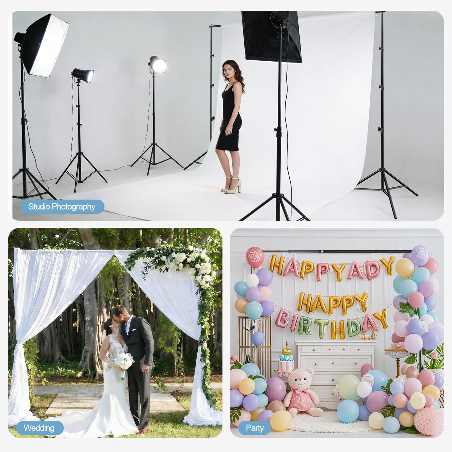 EMART 10x10FT Backdrop Stand, Photo Studio Back Drop Adjustable Stand with 6 Backdrop Clamps,2 Sandbags and Carry Bag,Heavy Duty Background Support System Kit for Photography,Parties,Wedding,Video