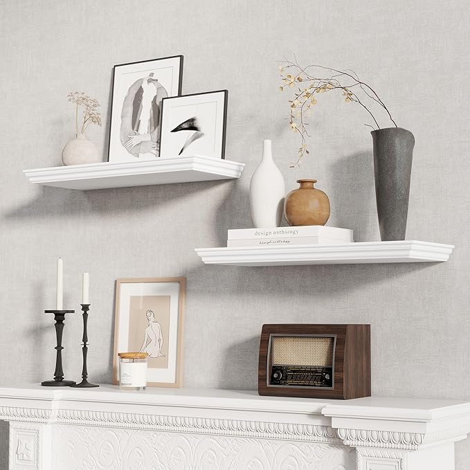 Fun Memories Floating Shelves 24 Inch Long, 9.3 Inch Deep Classic Crown Molding