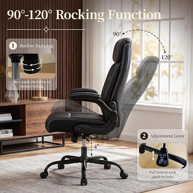 Office Chair, Leather Ergonomic Computer Desk Chair