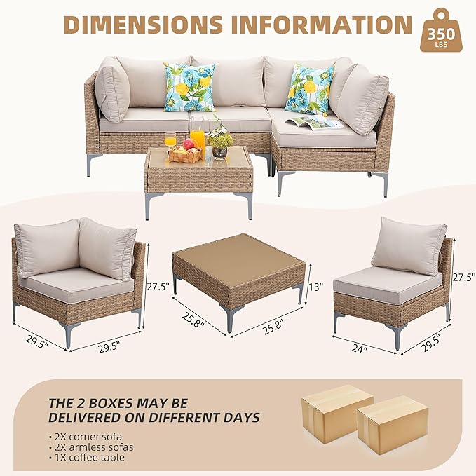 5-Piece Patio Furniture Set, Outdoor Wicker Sectional Sofa