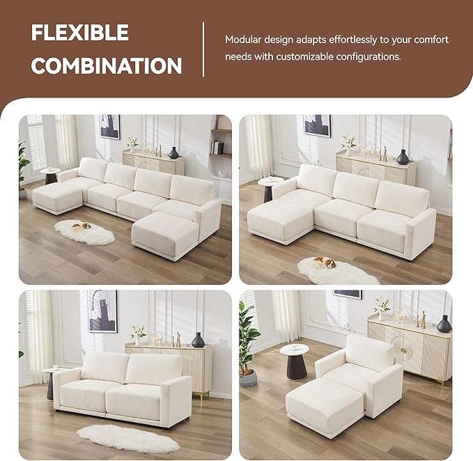 143.8" Modular Sectional Sofa Modern Chenille U Shaped Couch
