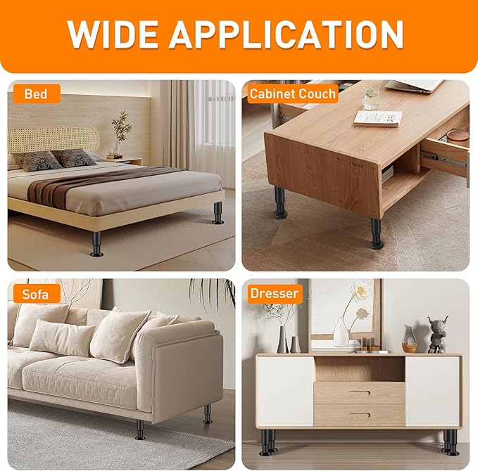 4 PCS Adjustable Round Furniture Legs 7-12.2 inch, Adjustable Height Metal