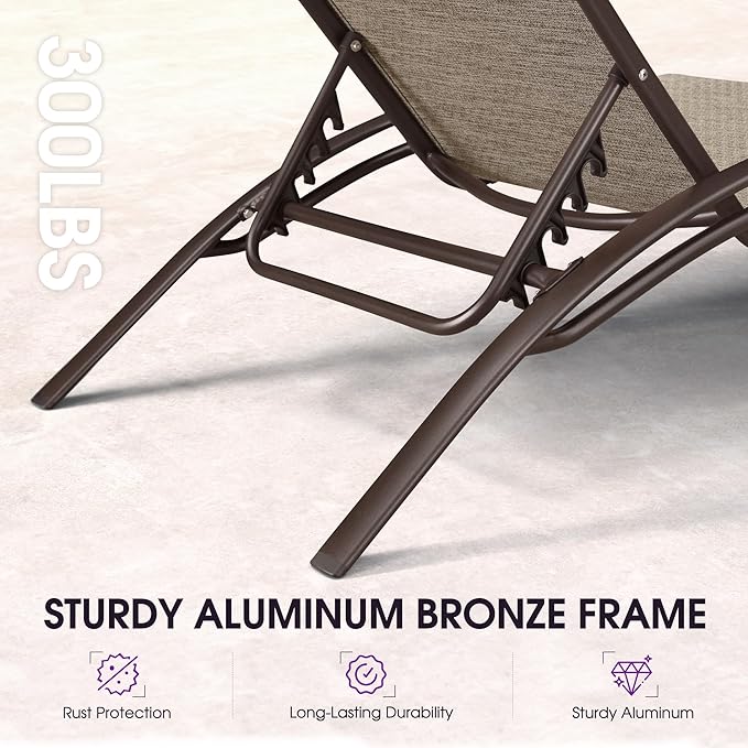PURPLE LEAF Outdoor Oversized Chaise Lounge Chair Set of 3 Patio Pool Lounger
