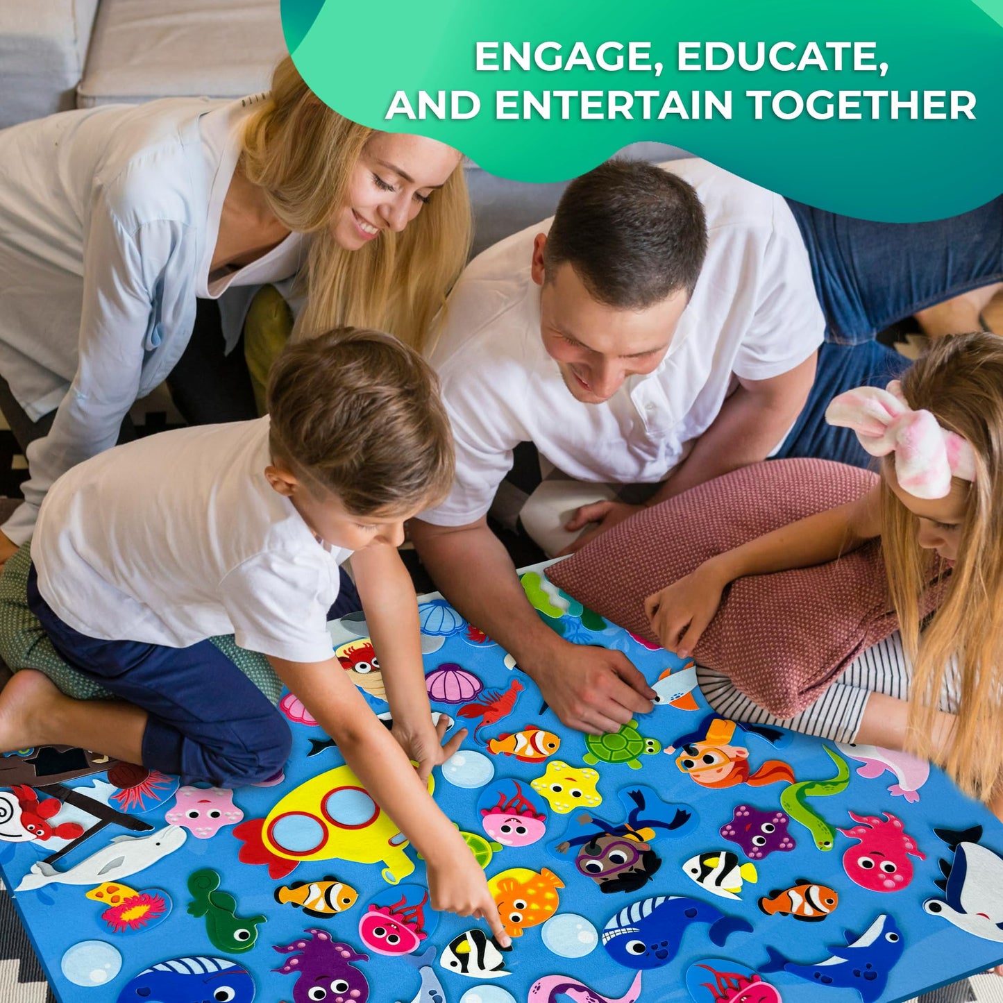 QUOKKA Ocean Felt Board for Toddlers 61 PCS - Double-Thick Felt Board Story Set with Large 39х27,7 in. Durable Wall Activity Panel - Ideal for Storytelling Indoor Toddler Activities and Classroom