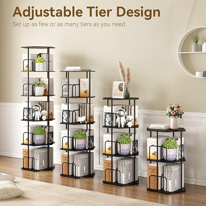 SUNMORY 5 Tier Rotating Bookshelf Tower, Revolving 360 ° Spinning Bookcase