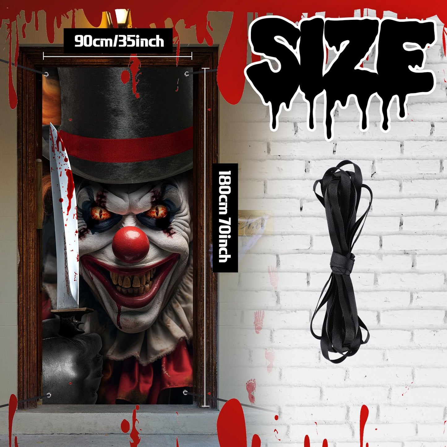 HunnmingRe Clown Door Cover Decoration Carnival Clown Decorations 70 x 35 Inch Scary Circus Backdrop Hanging Halloween Door Banner for Party Decoration(Killer Clown)