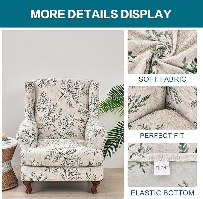 KRFOONN Stretch Wing Chair Slipcovers Printed 2 Piece Wingback Chair Covers