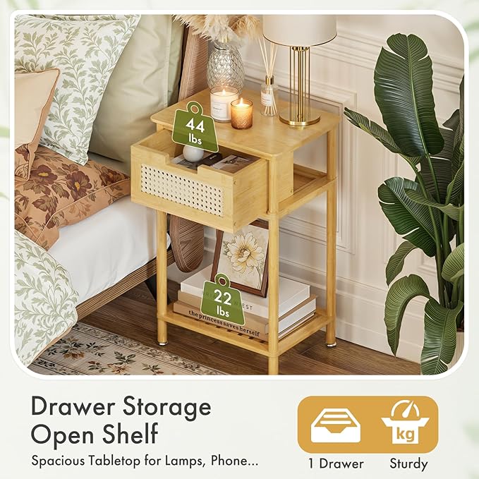 Bamboo Nightstand, Boho Side Table