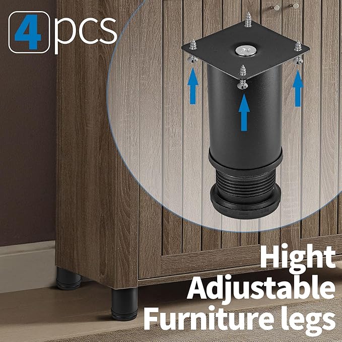 4 Inch Metal Furniture Legs Stainless Steel Adjustable Legs Black Metal Legs