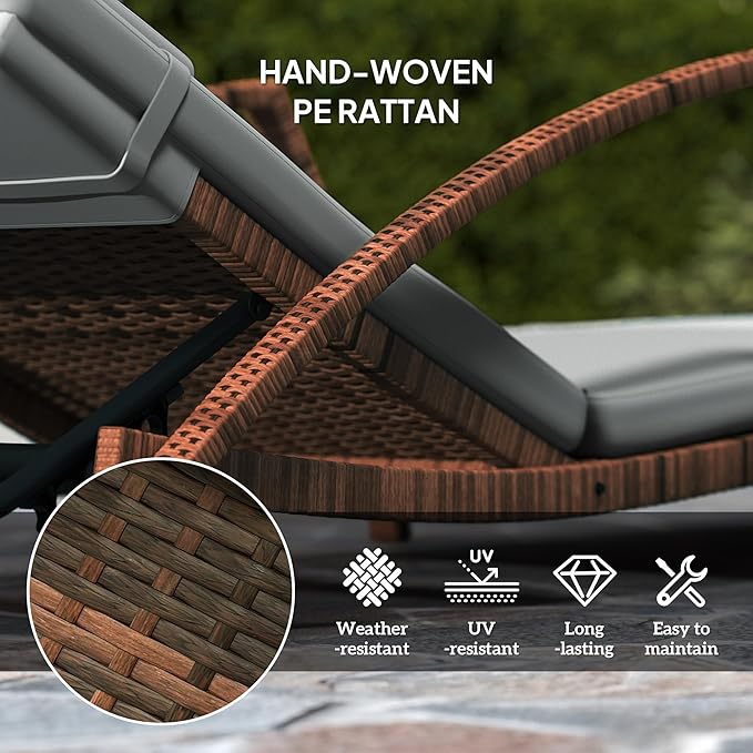 Outsunny Wicker Chaise Lounge Chair Outdoor Set of 2, 5-Position Adjustable