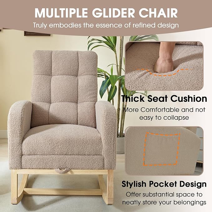 NIOIIKIT Modern Nursery Rocking Chair, Teddy Upholstered Rocking Chair