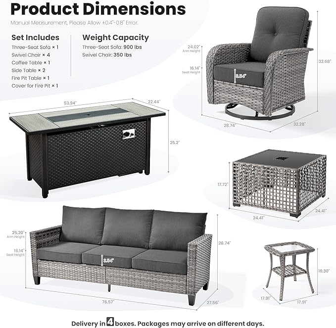 ovios 9 Pieces Patio Furniture Set, Outdoor Wicker Sofa Couch