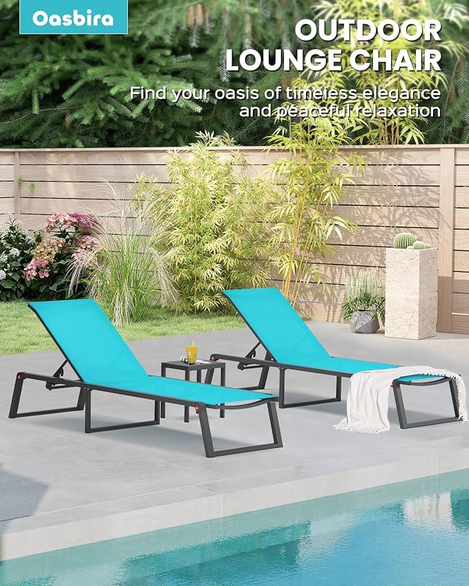 Aluminum Chaise Lounge Chair Outdoor, Foldable& No Assembly Patio Pool Lounge