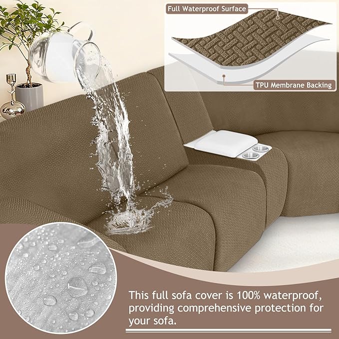 ALIECOM 100% Waterproof Recliner Sectional Couch Covers L Shape Stretch Corner