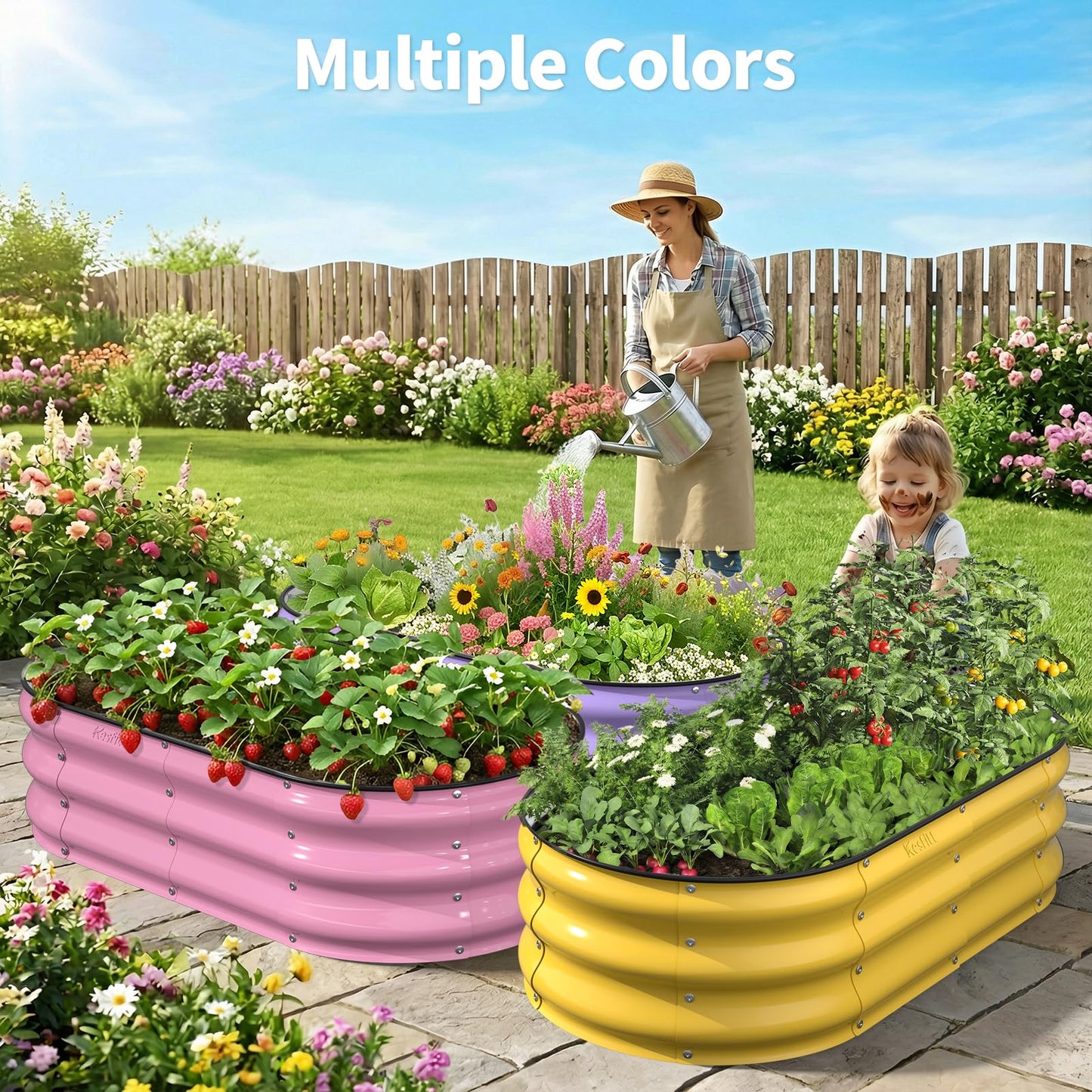 Kesfitt Raised Garden Bed, 4x2x1 FT Galvanized Steel Metal Raised Garden Bed, Oval Open-Bottom Design, 12-Inch Deep for Outdoor Vegetable & Herb Gardening, Silver