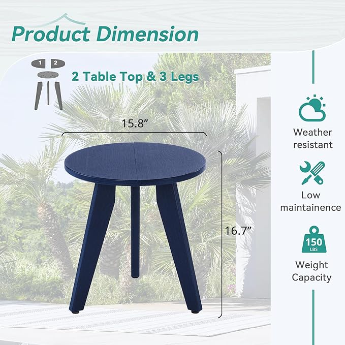HDPS Outdoor Side Table, Small Round Side Table Weather-Resistant, Outdoor Side