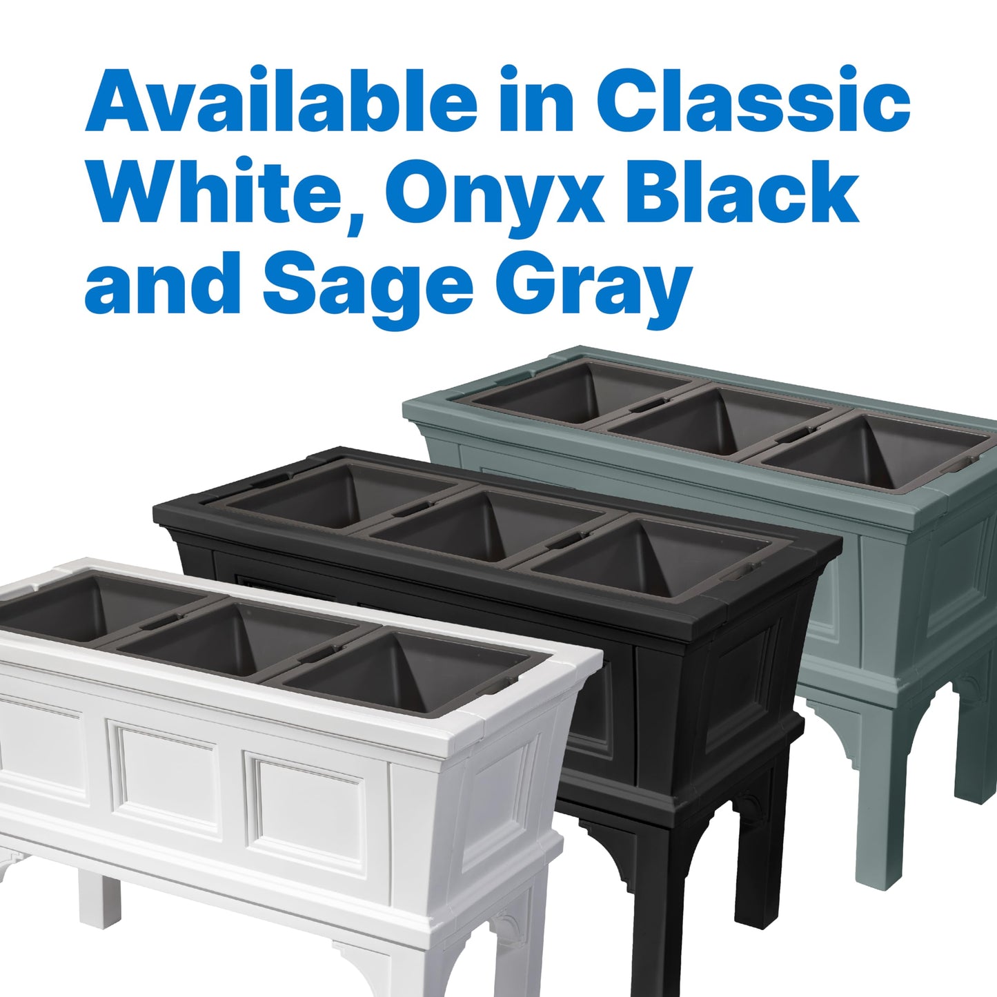 Step2 Atherton Raised Planter Box, Large Planters for Outdoor Plants, Gardening and Flower Pot for Patio or Porch, Easy Drainage, Durable Plastic, White