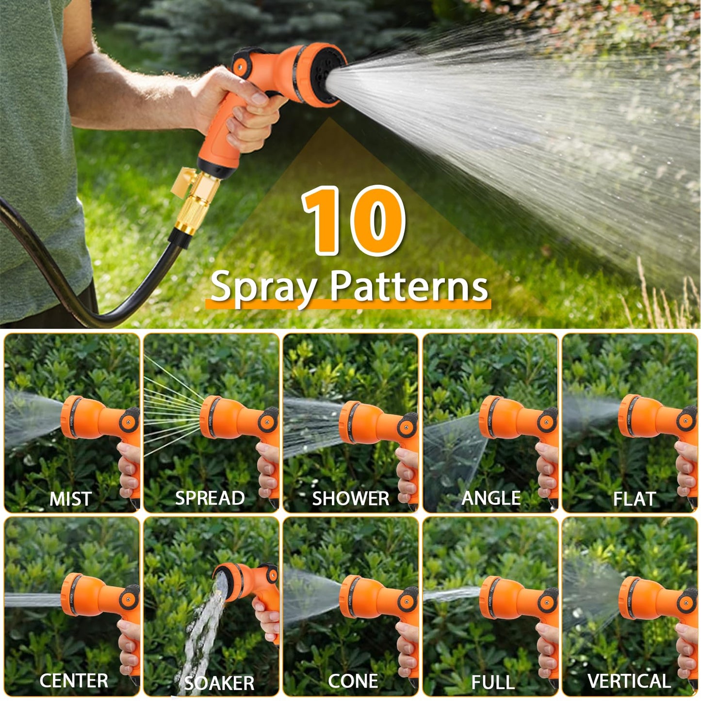 Water Hose Spray Nozzle - Garden Hose Nozzle with 10 Spray Patterns.Thumb Switch Design for Easy Water Flow Control, Upgraded Hose Sprayer Nozzle for Watering Plants,Lawn,Pet Bathing and Cleaning