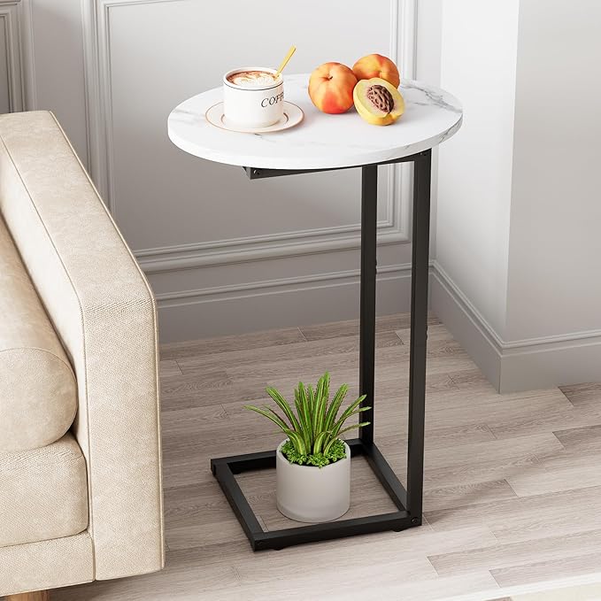 C Shaped End Side Table, Small Oval Couch Sofa Table