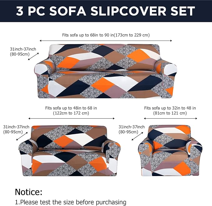 Peryiter 3 Pcs Couch and Loveseat Covers Set Sofa Cover