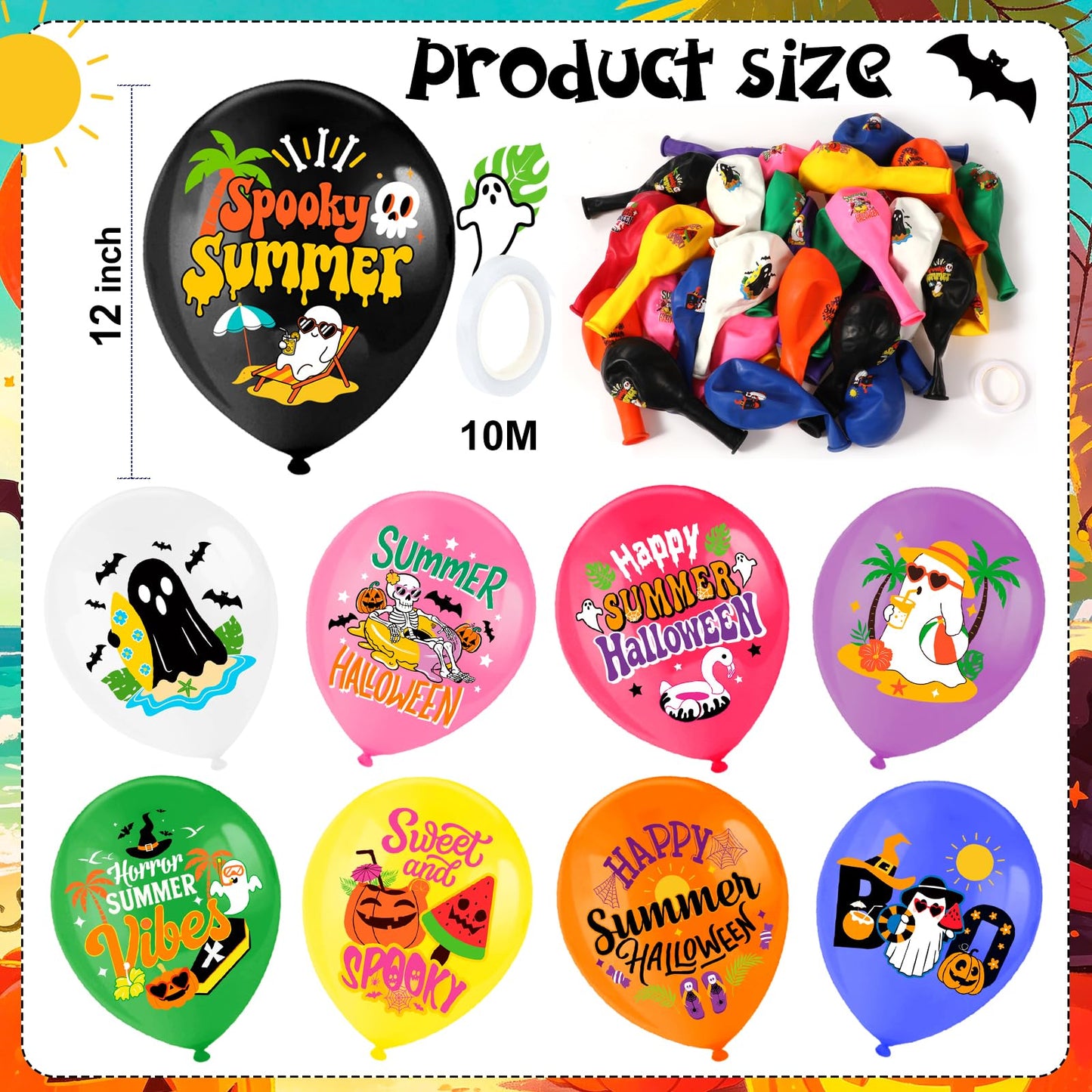 HOWAF 36pcs Summer Halloween Balloons, Spooky Summer Latex Balloons, Summer Halloween Decorations Balloon, Hawaii Halloween Balloon, Hawaii Themed Hallows' Eve Ghost Party Supplies