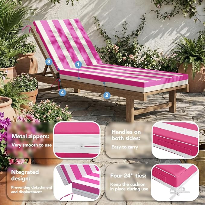 L'AGRATY Outdoor Lounge Chaise Cushion: 72x21x3 Inch Waterproof Lounge Chair