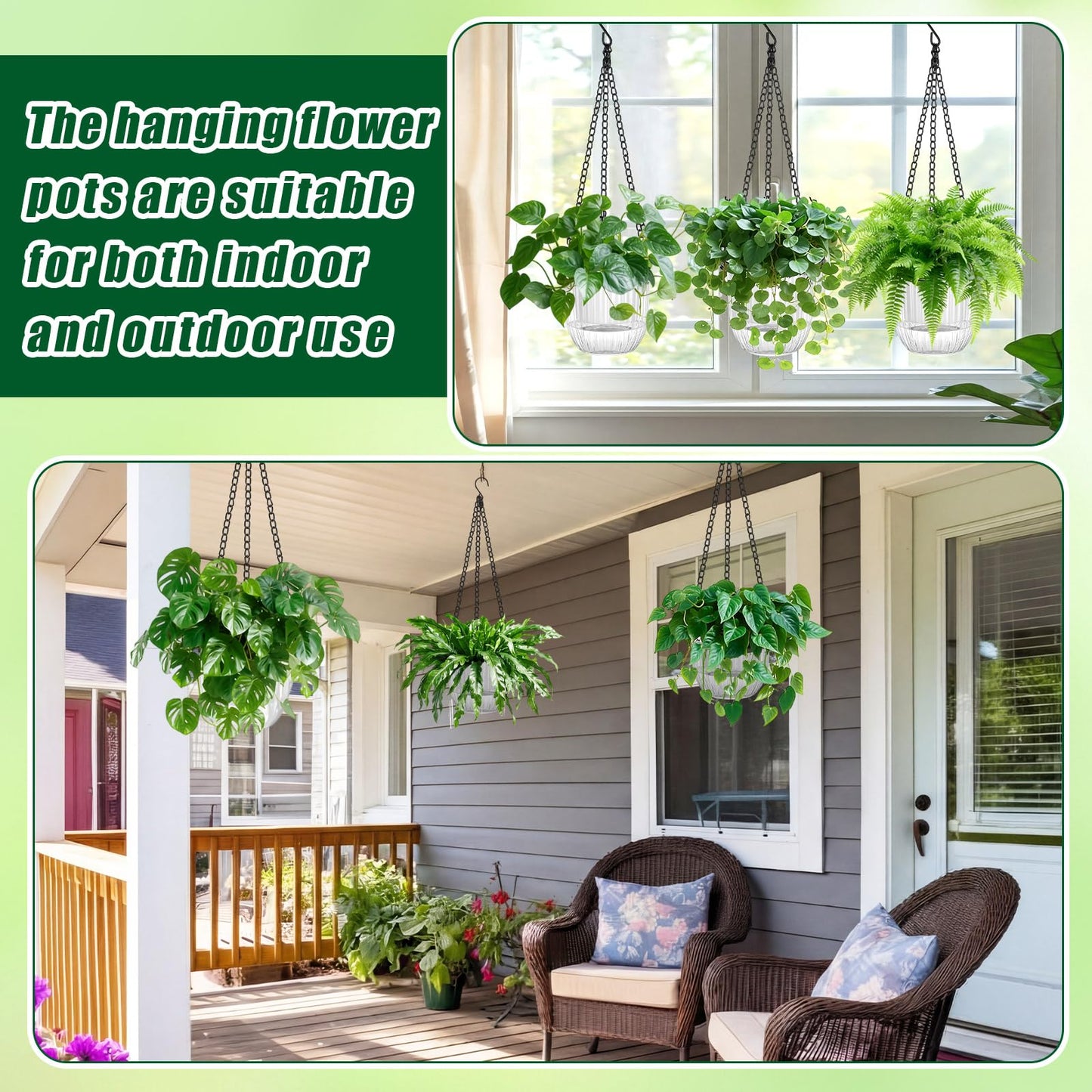 12 Pcs 4.5 Inch Self Watering Hanging Planters for Indoor Outdoor Plants Bulk Pet Small Hanging Flower Pots with Chain Hooks Drainage Holes with Labels 3 Transplant Tools Baskets for Simple Plant Care