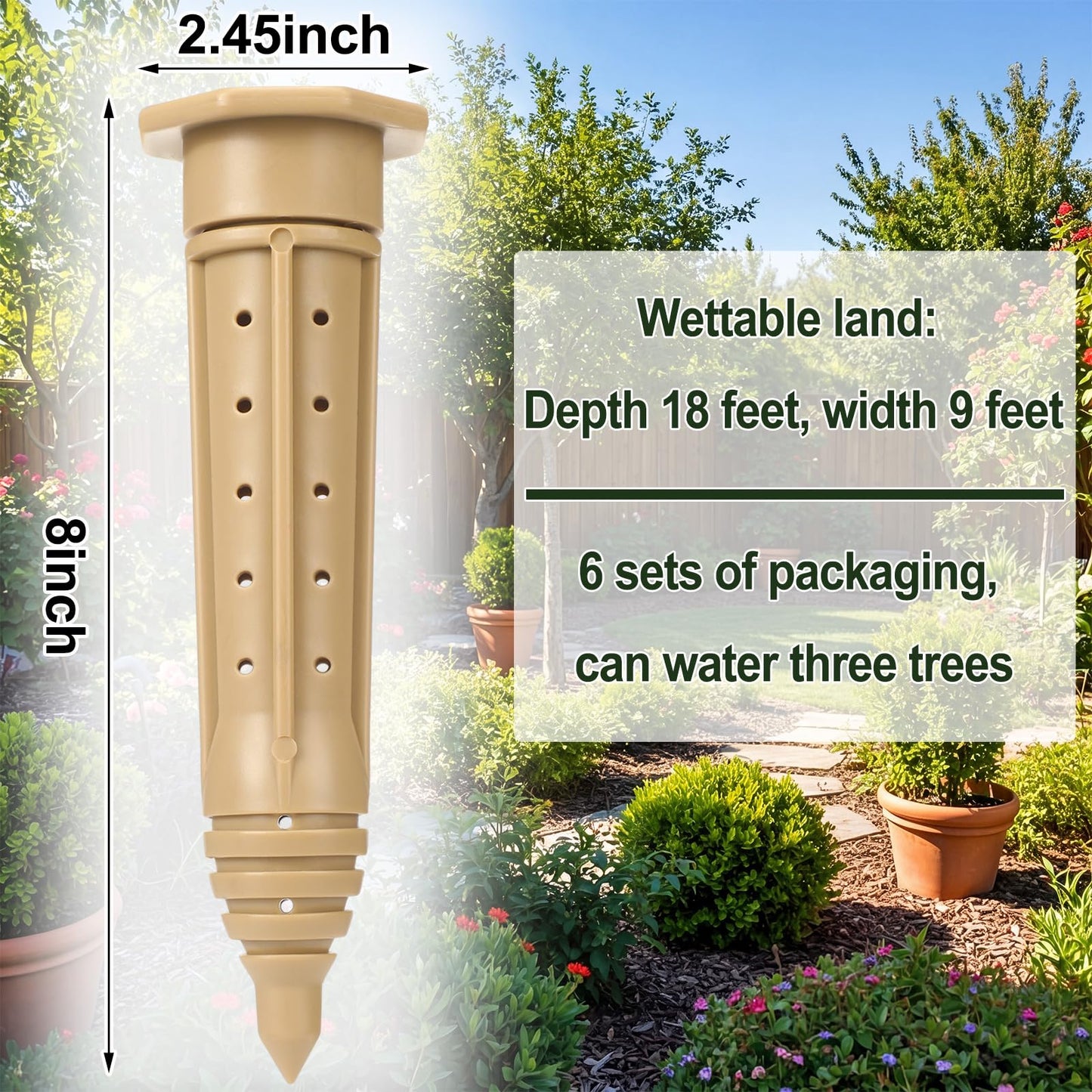 Briwooody 6 Pack 8 Inch Garden Watering Stake Large UV Protected ABS Plastic Deep Root Irrigation Spike Brown Drip System Parts Tubes for Trees Shrubs Bushes Flowers Fruits Vegetables Potted Plants