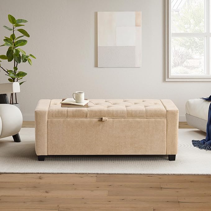 GRAINELL Storage Ottoman Bench, Upholstered Tufted Bedroom Bench