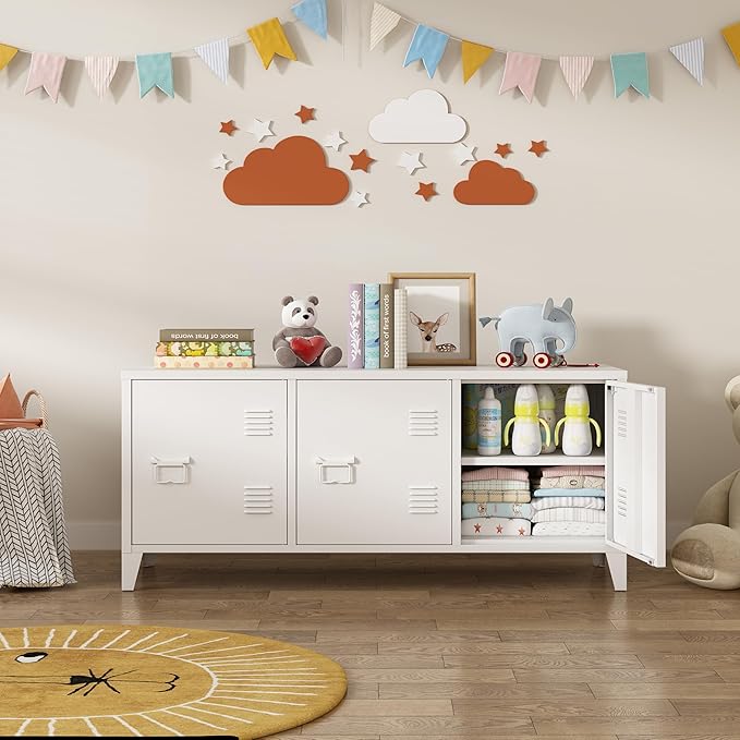 MIOCASA TV Stand 3 Door Metal Storage Locker Cabinet