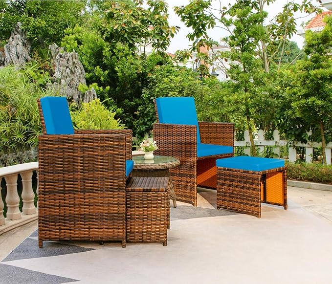 Devoko 4 Pieces Patio Wicker Furniture Set Outdoor Patio Chairs