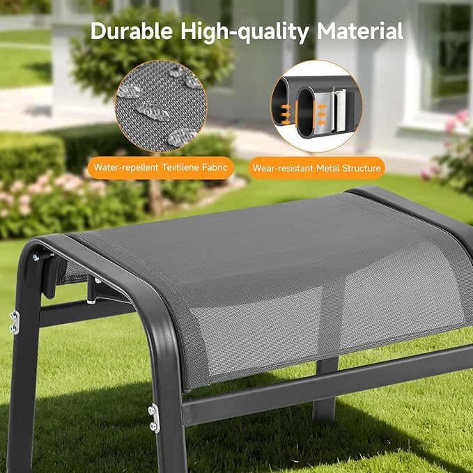 ONBRILL Outdoor Ottoman Set of 2, All Weather Outdoor Foot Stool