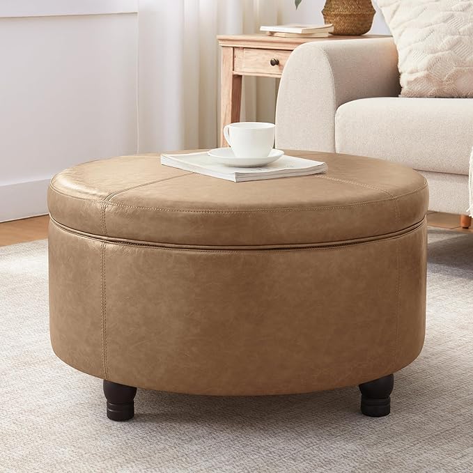 30-Inch Round Storage Ottoman, Modern Ottoman Coffee Table