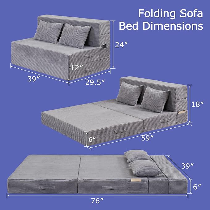 Folding Sofa Bed, 4 in 1 Convertible Sleeper Chair