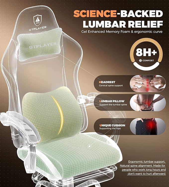 GTPLAYER Gaming Chair with Foot Rest & Pocket Spring Cushion, Ergonomic High