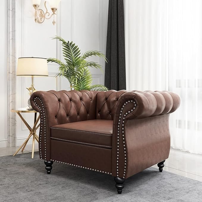 Mid-Century Sofa Chair, Faux Leather Accent Chair