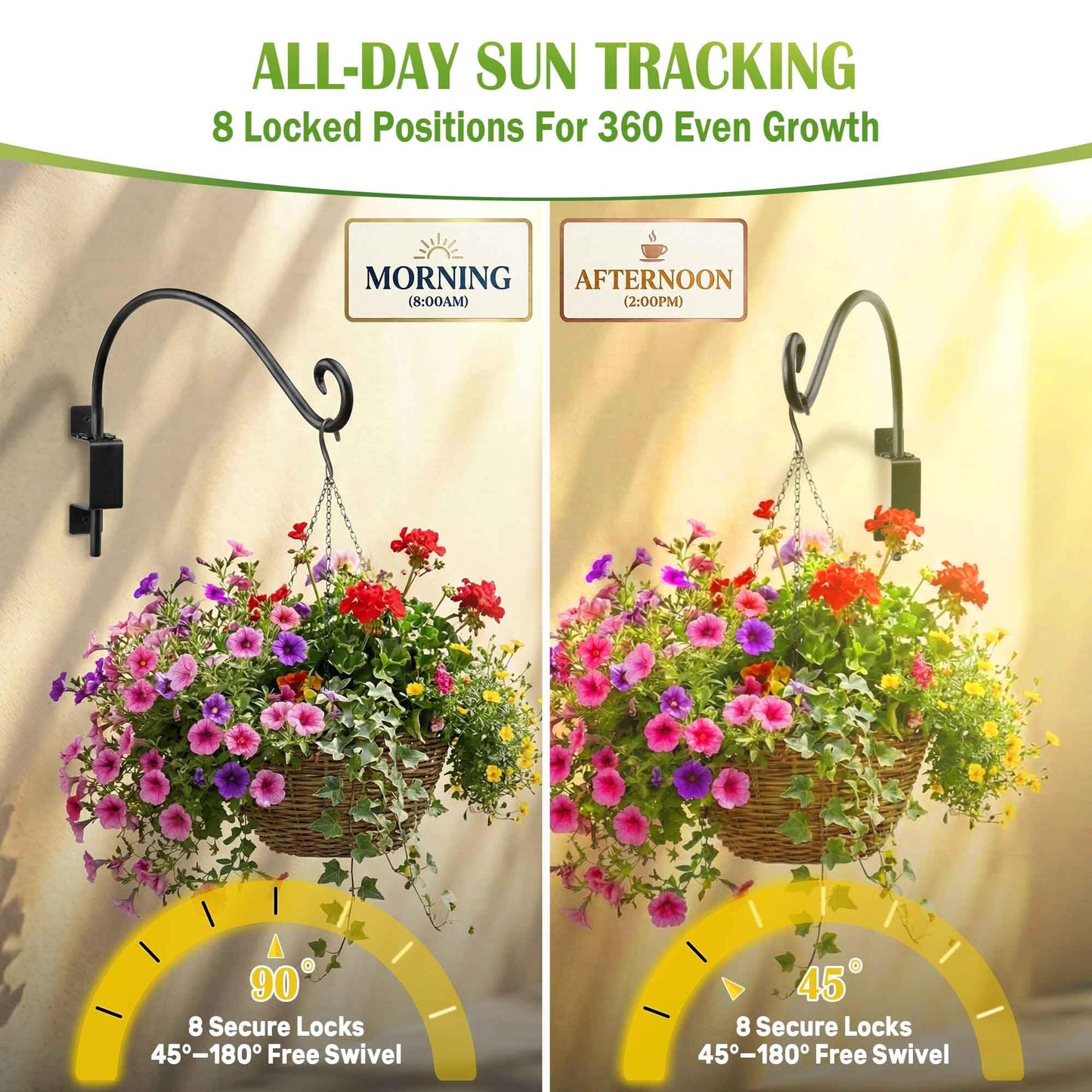Qiang Ni Swivel Plant Hanger - 16 Inch 60 lbs Capacity Anti-Rust Metal Wall Mount Hook with Mounting Screws - for Indoor Outdoor Hanging Bird Feeders, Flower Baskets, Wind Chimes, Lanterns