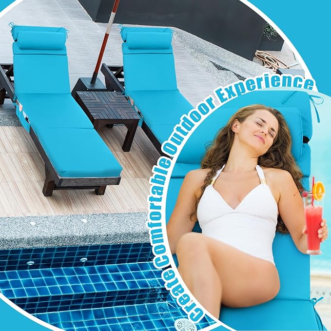 Wenqik 2 Pcs Outdoor Chaise Lounge Cushion
