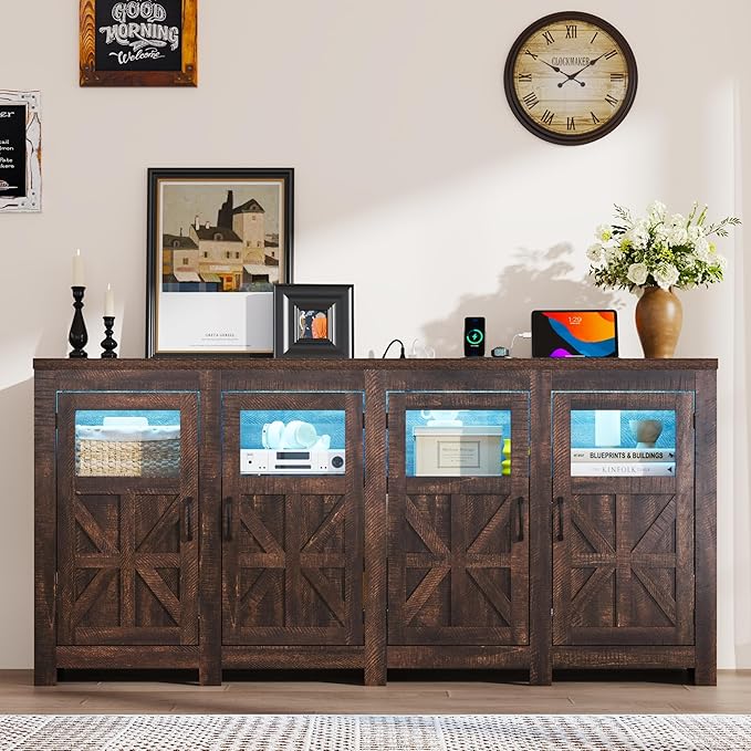 74" Large LED Farmhouse TV Stand