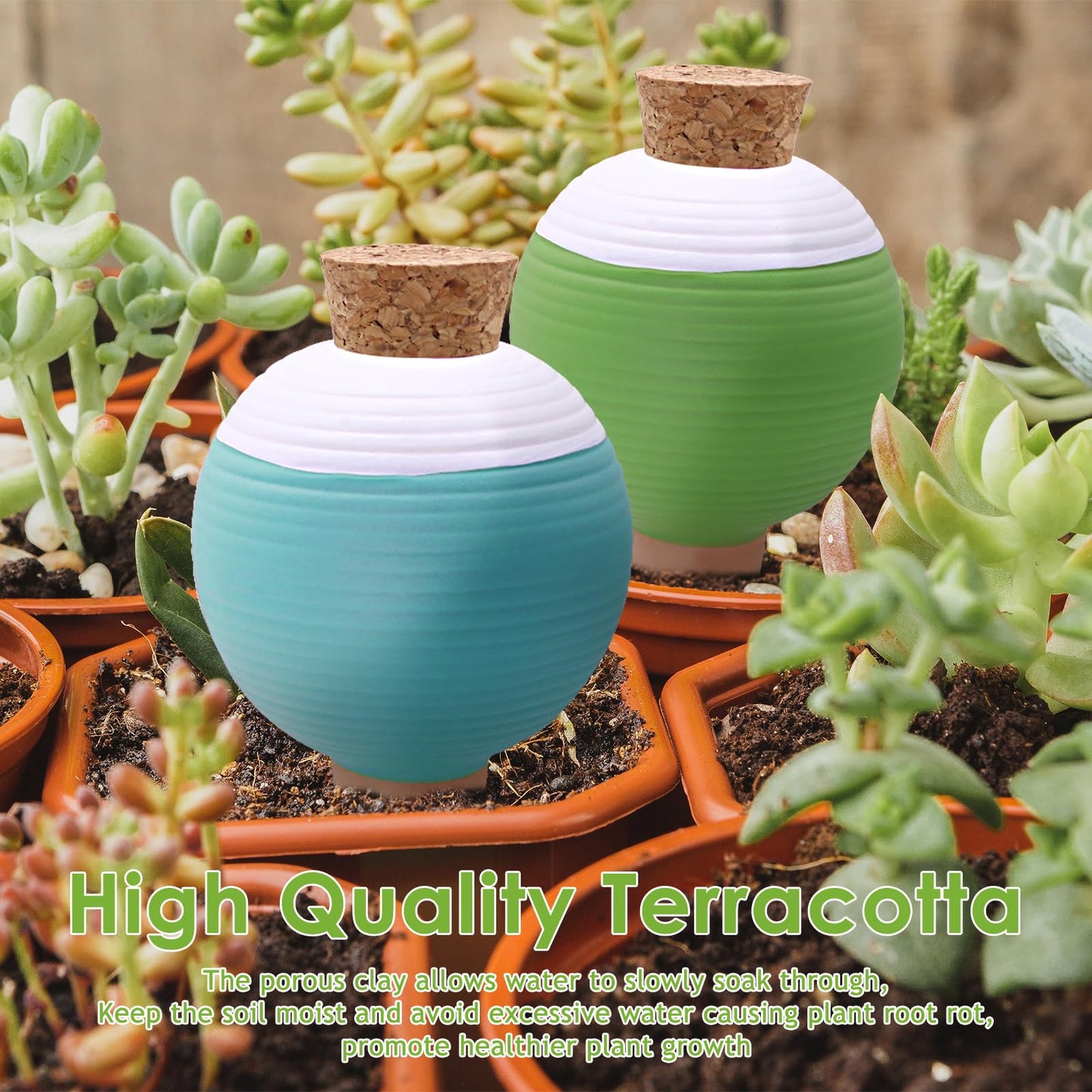 4PCS Plant Watering Globes, Large Terracotta Automatic Watering Stake Devices with Wooden Stopper for Pots, Planters, Indoor, Outdoor
