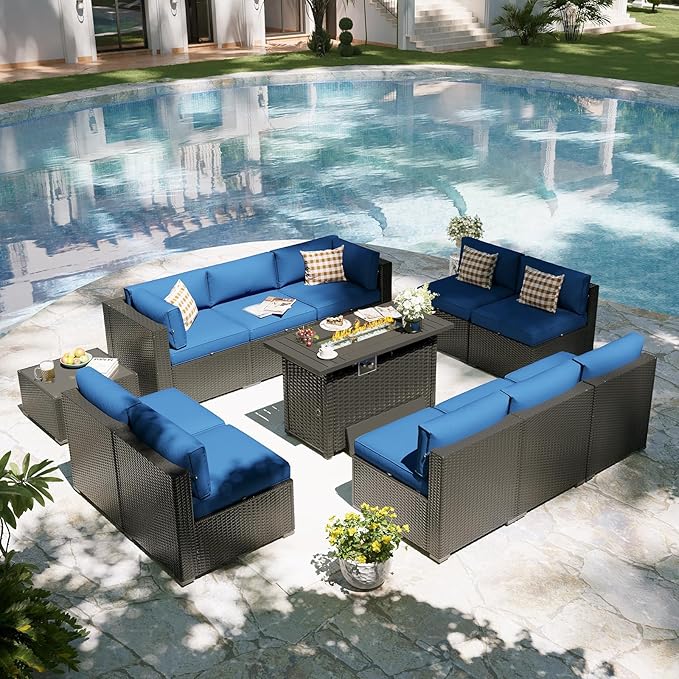 Aoxun Patio Furniture Set with Fire Pit Table, 12 Piece Outdoor Sectional Sofas